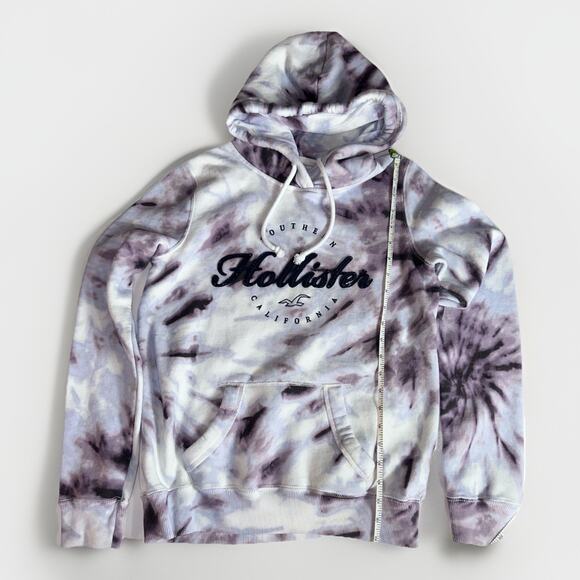 Hollister Tie Dye Hoodie Sweatshirt Women’s Medium Purple White Logo Pocket - Picture 4 of 9